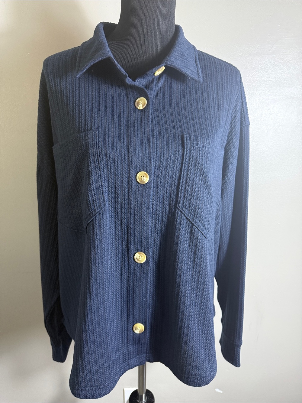 Maurices Cabled Texture Cropped Shacket Shirt Jacket Navy Blue Sz CL NWT